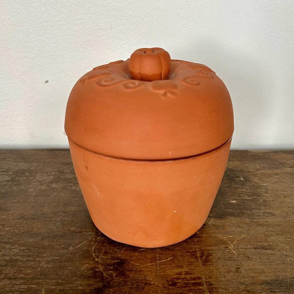 Vintage Terra Cotta Apple Roaster | Glazed Base & Lid with Steam Vent | Rustic